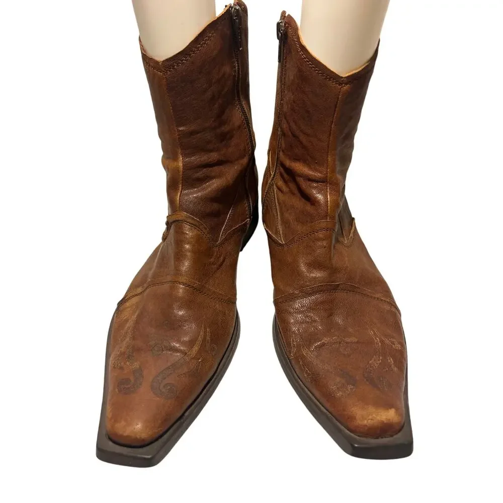 Z Club Western Boho Faux Leather Half Boots, Brown Mens 8